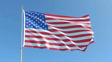 United States of America flag, correct proportions and vibrant colors, 4K realistic, detailed fabric texture, clear sky backdrop