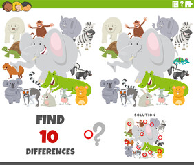 differences game with cartoon wild animals group