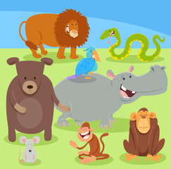 cartoon happy wild animal characters group