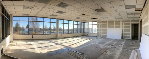 Panoramic view of large empty office space