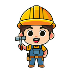 cartoon character construction worker with hammer