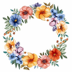 Watercolor natural spring wreath on white background