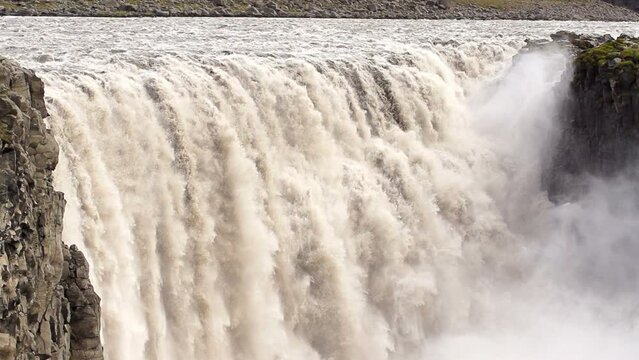 dettifoss on iceland europes largest waterfall slow motion shot at 240fps SBV 304347683 HD 