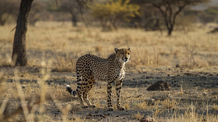 Fototapeta premium Cheetah in its Natural Habitat: A Study of Grace and Speed in the African Savannah