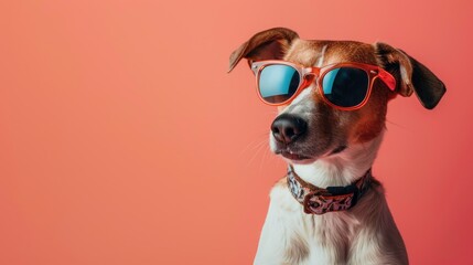 dog wearing sunglasses on a solid color background