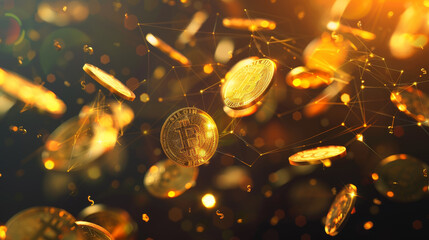 Naklejka premium A bunch of gold coins are flying through the air