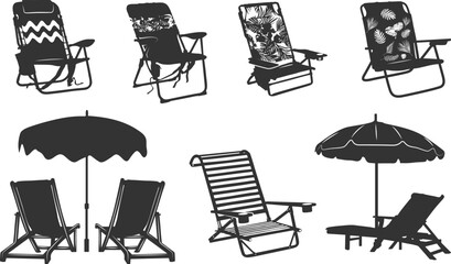Tropical beach chair silhouette,  Beach chair silhouette,  Summer beach chair silhouette, Beach chair svg, Tropical beach chair svg, Summer beach chair svg, Beach chair vector illustration