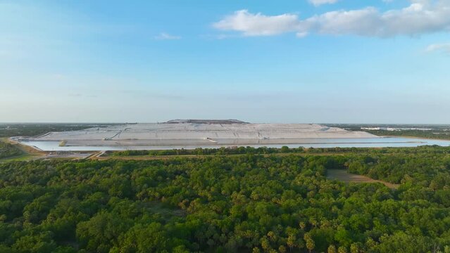 Riverview phosphogypsum stack, large open air phosphogypsum waste storage near Tampa, Florida. Potential danger of disposing byproduct of phosphate fertilizer production