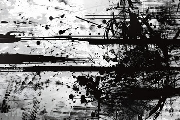 A black and white photo of splattered paint with a blurry background