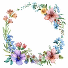 Obraz premium Watercolor natural spring wreath on white background