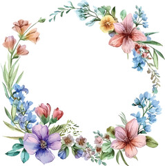 Watercolor natural spring wreath on white background