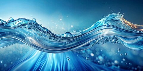 A dynamic representation of a water wave, captured in brilliant blues, showcasing the fluid motion and purity of water, ideal for environmental campaigns or artistic depictions of natural elements.