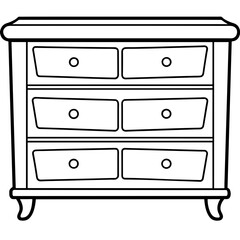 Black and White Line Drawing of a Dresser with Three Drawers