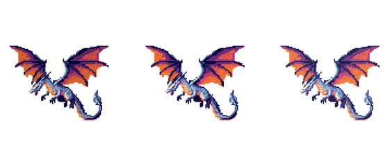 Pixel dragon with blue body and wings