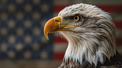  bald eagle on blurred flag background