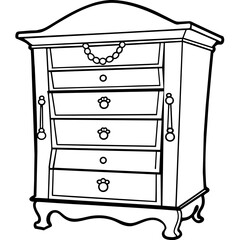 Black and White Jewelry Cabinet with Drawers and Chains, Vector, Illustration