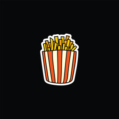 French fries in a paper bag hand-drawn. Vector illustration.