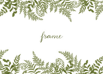 Fern fronds square frame. Uncut elements. Clipping mask. Autumnal border with fern leaves. Vector composition for web design, print, advertising. White background. © Ekaterina Sumanosova