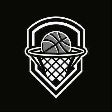 basketball in hoop logo black background clip art preview