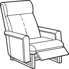 Modern Recliner Chair Line Drawing: Furniture and Interior Design Graphics with Extended Footrest