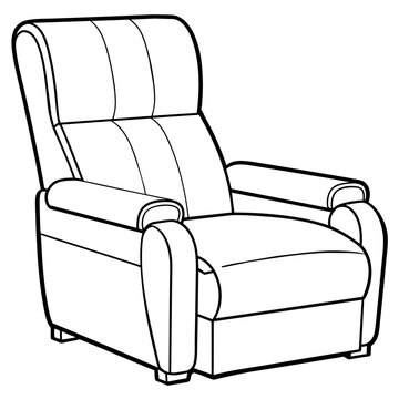 recommend clip art: Modern Recliner Chair Line Drawing: Furniture and Interior Design Graphics with Extended Footrest