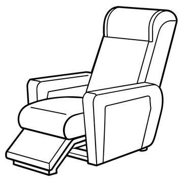 recommend clip art: Modern Recliner Chair Line Drawing: Furniture and Interior Design Graphics with Extended Footrest