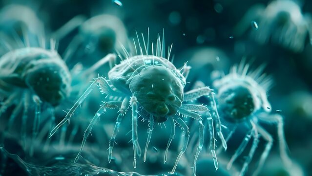How dust mites in household dust can trigger allergies in certain individuals. Concept Indoor Allergens, Dust Mites, Allergic Reactions, Respiratory Issues, Household Triggers