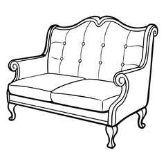 Classic Three-Seater Sofa Line Drawing: Elegant Furniture Graphics for Print and Digital Projects