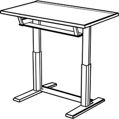 Modern Minimalist Desk Line Drawing: Sleek Furniture Graphics with Angled Legs and Secondary Shelf