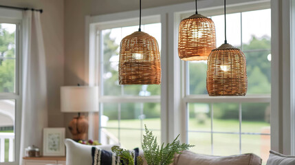 Elegant wicker basket pendant lights in home