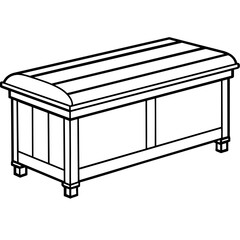 Rectangular Storage Bench Line Drawing: Furniture Graphics with Hinged Top and Slatted Design