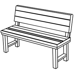 Wooden Bench with Storage Compartment Line Drawing: Furniture Graphics for Print and Digital ProjectsS