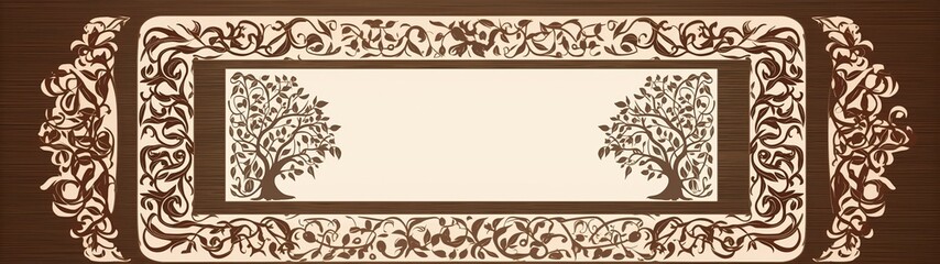 elegant ornamental frame featuring twin trees for banner or header background with size ratio 32:9