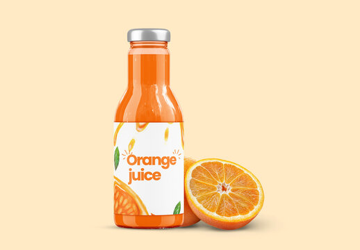 Juice Bottle with label Mockup - Front View