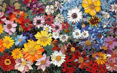 A vibrant mosaic of multicolored daisies, chrysanthemums, and dahlias.