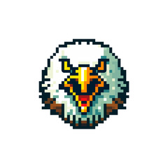 Pixelated portrait of an eagle with a tense, angry look