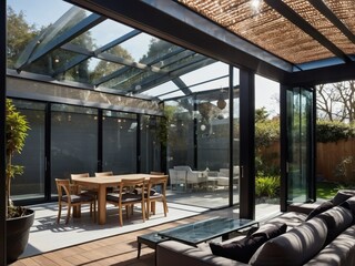 Aluminum Elegance, Contemporary House Extension Showcasing Modern Veranda Design