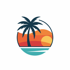 Sunset logo vector art illustration with coconut tree (21)