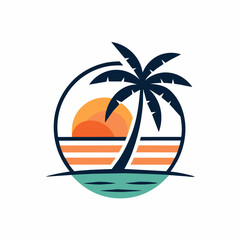 Sunset logo vector art illustration with coconut tree (28)