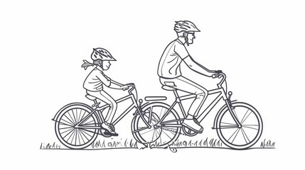 Obraz premium Simple line drawing of a father and child biking