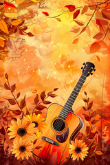 Autumn Guitar Poster with Flowers