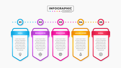 Vector business process infographic design template with 5 steps or options