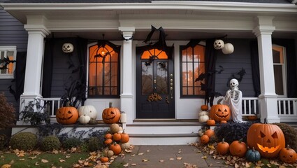 ハロウィンの装飾がされたお家