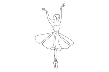 Line Art Ballerina Dancer Sketch Silhouette. Elegant Minimalist Line Drawing of Ballerina in Pose. Grace And Simplicity In  Timeless Ballet Dancer's Silhouette.