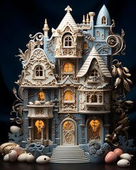 Fairy tale castle made of metal and paper. 3d rendering