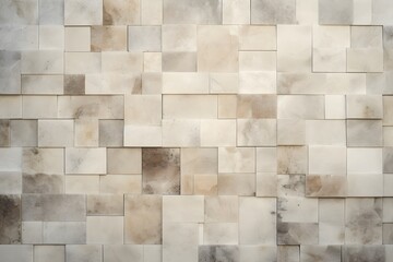 A wall of beige and brown tiles with a white background.
