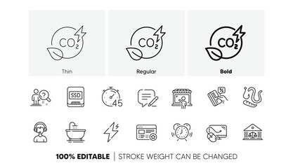 Market seller, Credit card and Court building line icons. Pack of Power, Co2 gas, Write icon. Time management, Computer mouse, Timer pictogram. Consultant, Favorite, Worms. Bath, Ssd. Vector