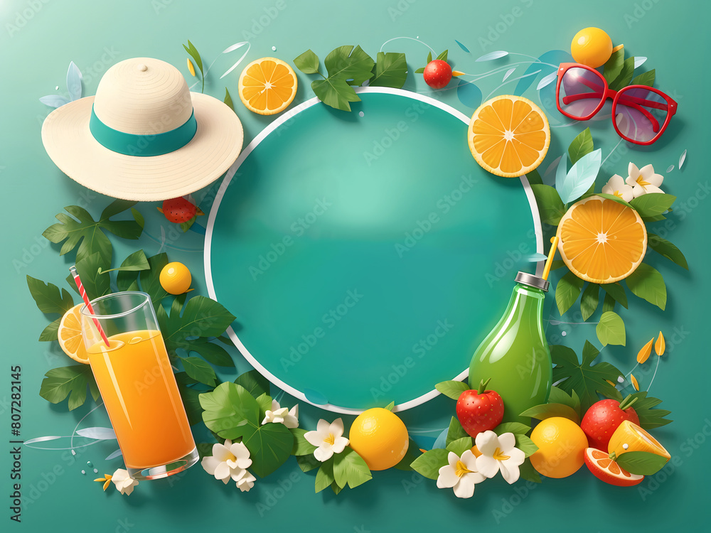 Fototapete hello summer vector banner design. hello summer greeting in white circle for text with beach element