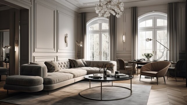 Modern Classic interior design blending traditional elegance with contemporary simplicity, featuring refined details and a restrained color palette." --ar 16:9 --stylize 500 --v 5 Job ID: a3667d6e