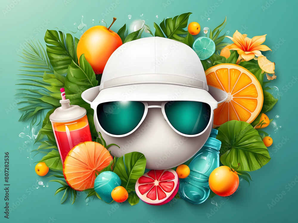 Fototapete hello summer vector banner design. hello summer greeting in white circle for text with beach element